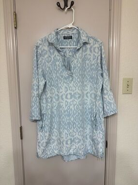 Crazy Train Light Blue & White Ikat Tunic